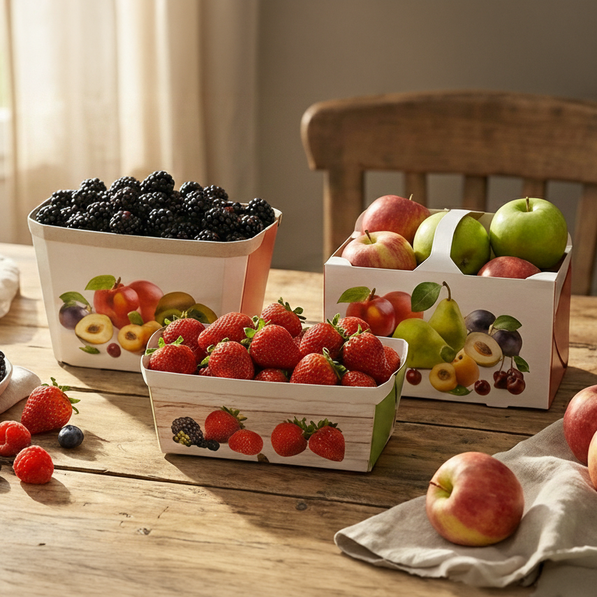 Tragekörbe & Beerenschalen aus Karton: Frische Produkte nachhaltig verpacken und  attraktiv präsentieren