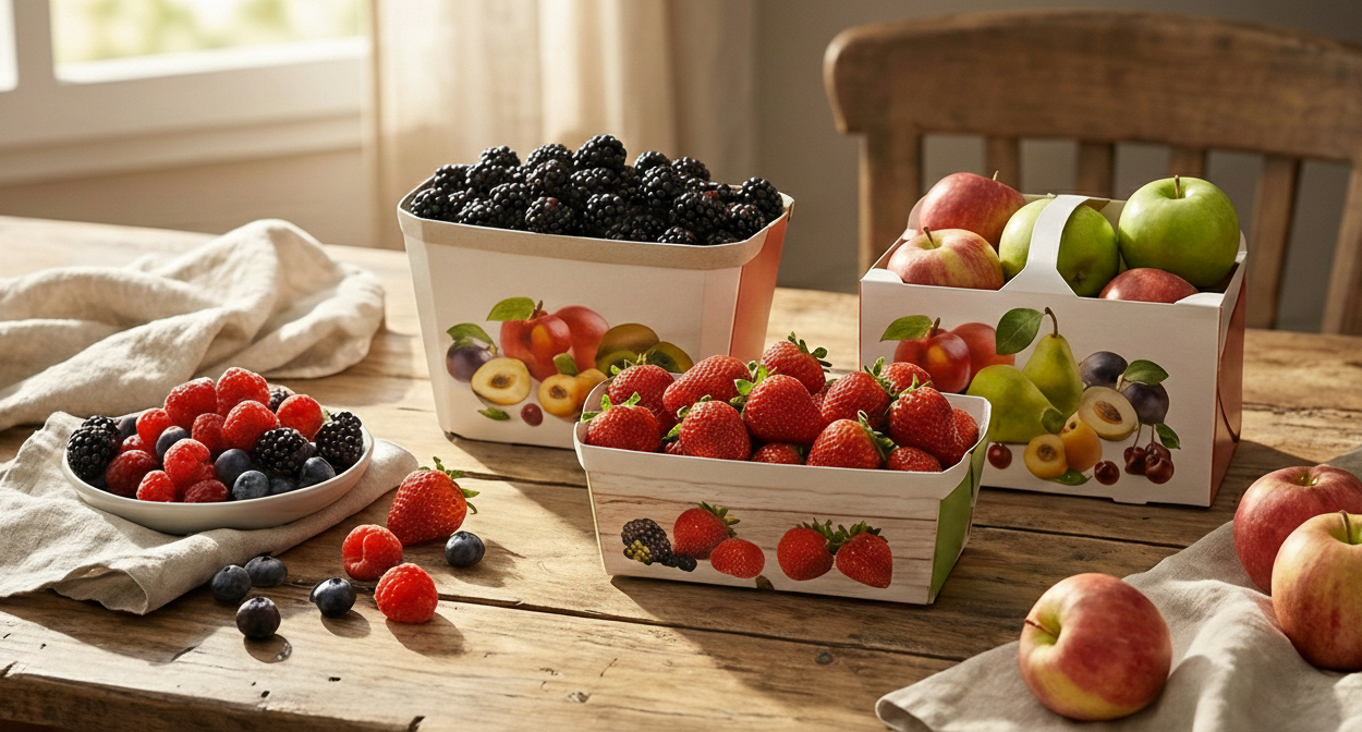 Tragekörbe & Beerenschalen aus Karton: Frische Produkte nachhaltig verpacken und  attraktiv präsentieren